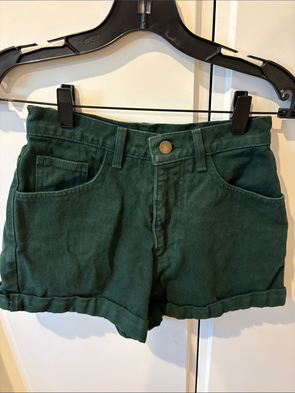 American Apparel BULL DENIM GARMENT DYE CUFF SHORT Green Rolled-Hem Jean Shorts